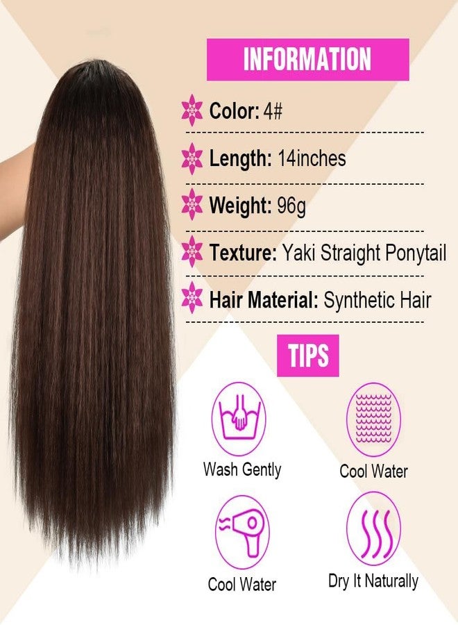 MODSIGHT Yaki Straight Ponytail Extension for Black Women, 14 Inch Medium Brown Fluffy Thick Synthetic Yaki Ponytails, Drawstring Yaki Ponytail for Black Women Girls (Medium Brown 4) - Image 4